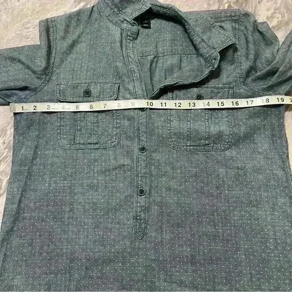 J. Crew Factory S Polka Dot Blue Chambray Roll Tab Sleeve Popover Shirt Dress - Picture 5 of 9